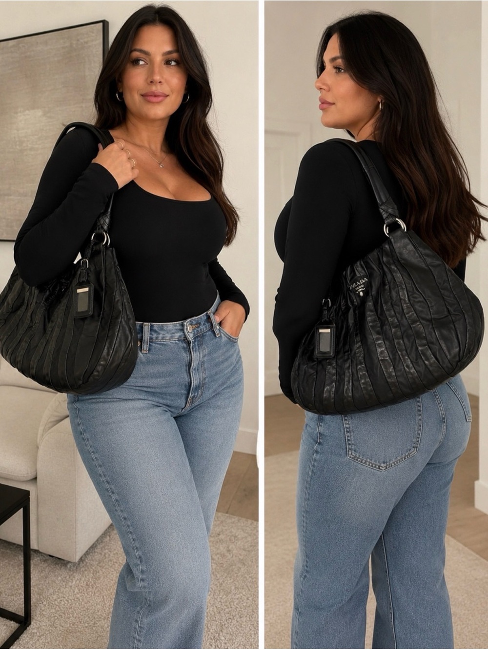 Authentic Prada Tessuto+nappa vintage shoulder Bag with COA BR3994